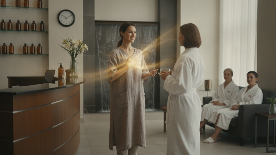 Self-care and positive mindset in a serene spa setting enhancing personal well-being.