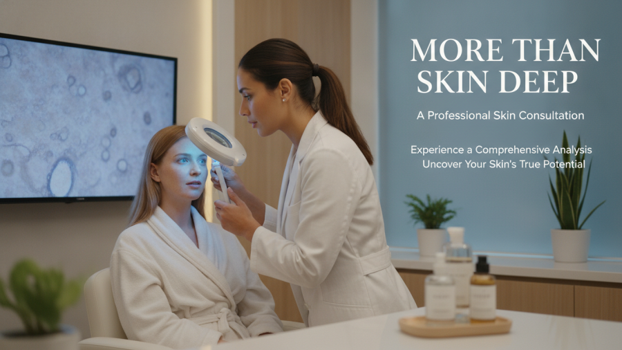 Client receiving a professional skin consultation, exploring skin care benefits.