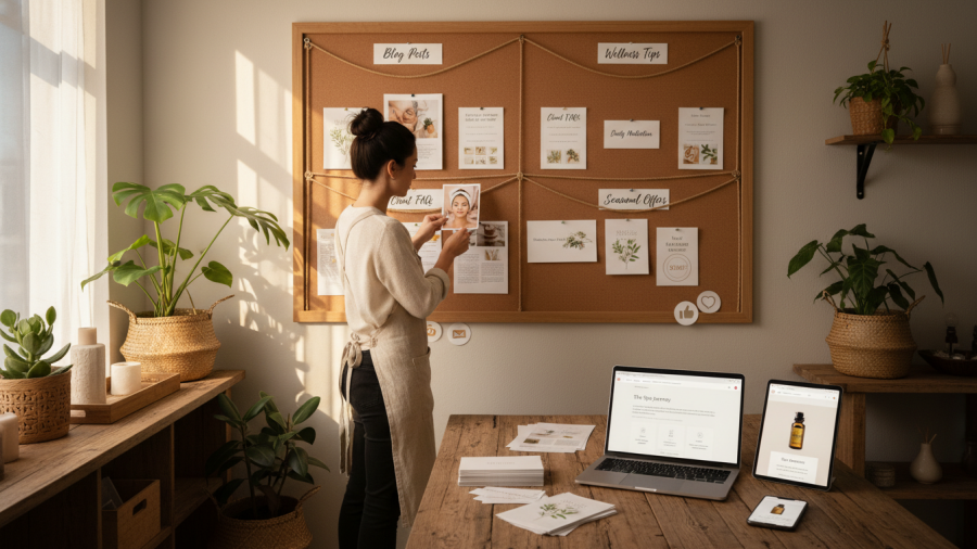 Engaging spa workspace showcasing a content marketing strategy for spas.