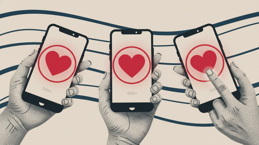 Stylized smartphones showing heart notifications, enhancing customer experience in spa marketing automation.