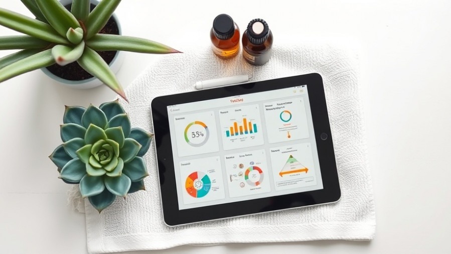 Digital tablet on spa towel shows workflow diagrams, automate spa tasks.