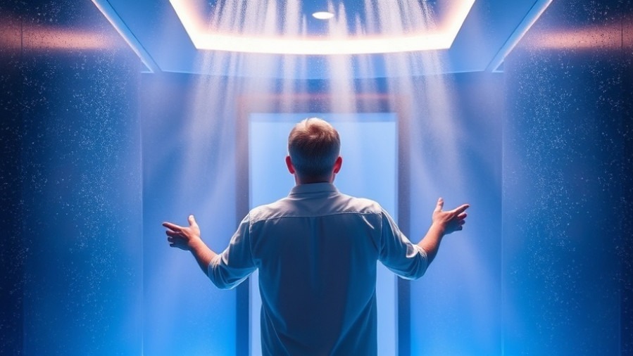 A guest enjoys accessible cooling experiences in a serene cool-mist lounge.
