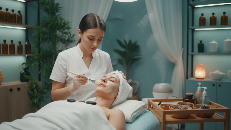 Relaxing facial treatments in a serene spa ambiance for rejuvenation.