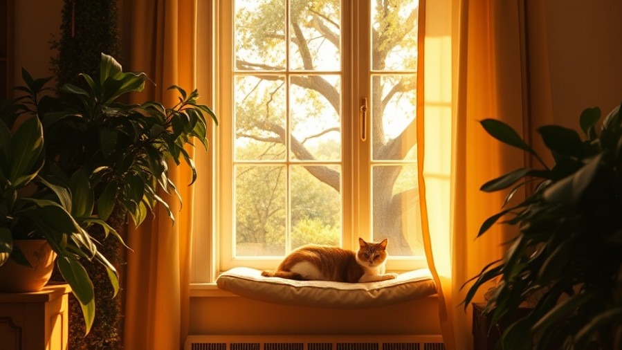 A cozy living room with a sleeping cat, promoting outdoor cat safety and feline enrichment.