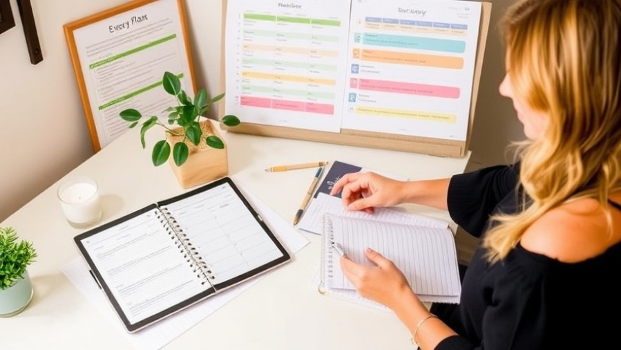 Spa office promoting wellness routines with organized planner and calming decor.