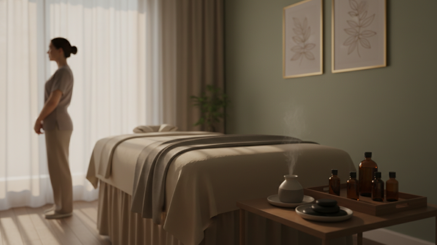 A serene spa treatment room highlighting wellness industry trends and athlete entrepreneurship.