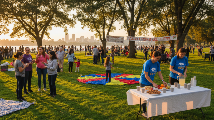 Community gathering in Sacramento showcasing the benefits of mindfulness and social connectedness.