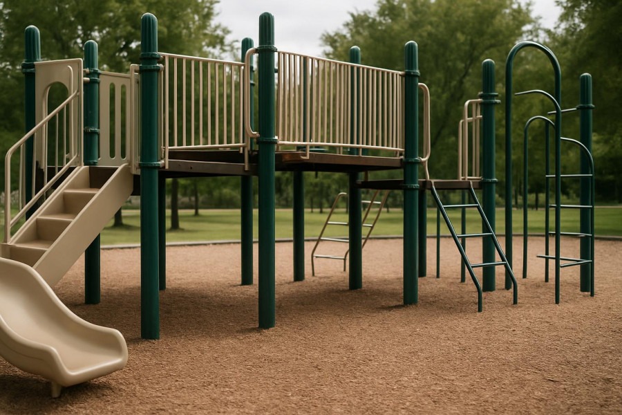 Olympus Park Roseville playground showcases safe supervision with elevated structures.