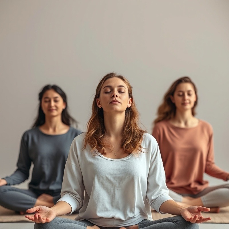 Casually styled women meditating,