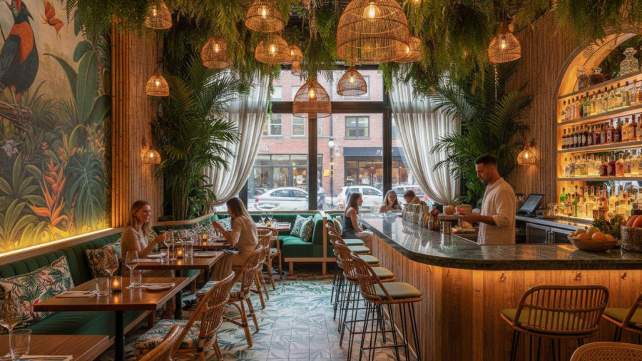 Inside Day Tripper, the best cocktail bar in Midtown Sacramento with tropical vibes.