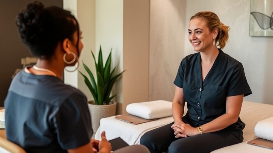 Spa team members practicing communication skills in a supportive training session.