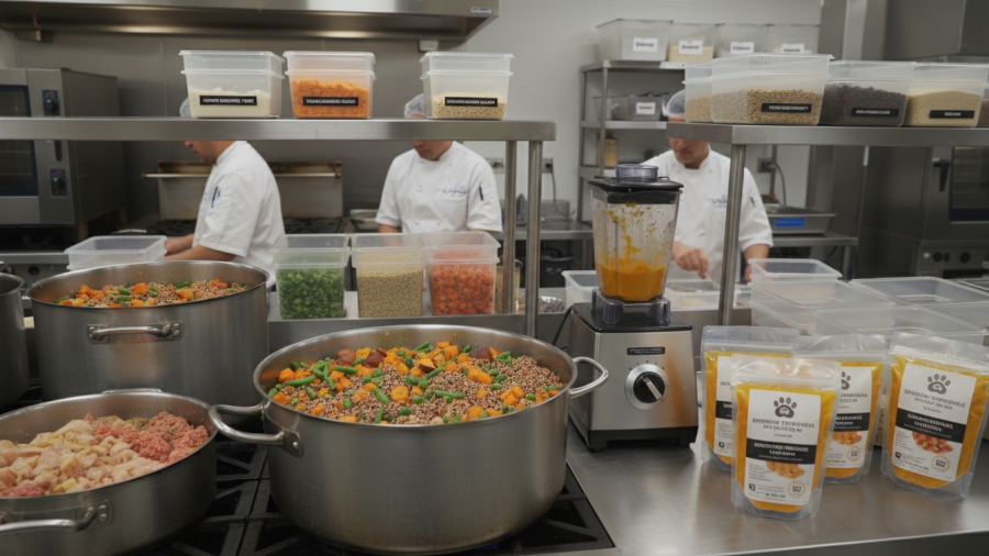 Fresh cooked dog food for sensitive stomachs prepared in a Sacramento kitchen.