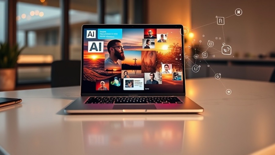 Sleek laptop showing vivid AI-generated digital collage for innovative content creation.