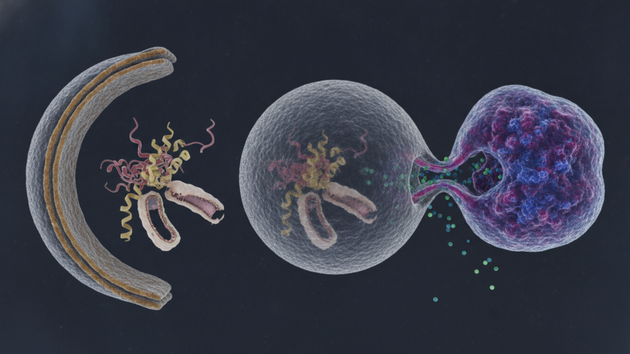 Detailed visualization of autophagy in human cells, illustrating longevity processes.