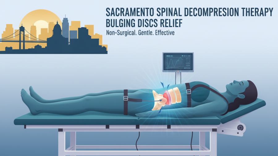Spinal decompression therapy illustration for bulging discs in Sacramento.