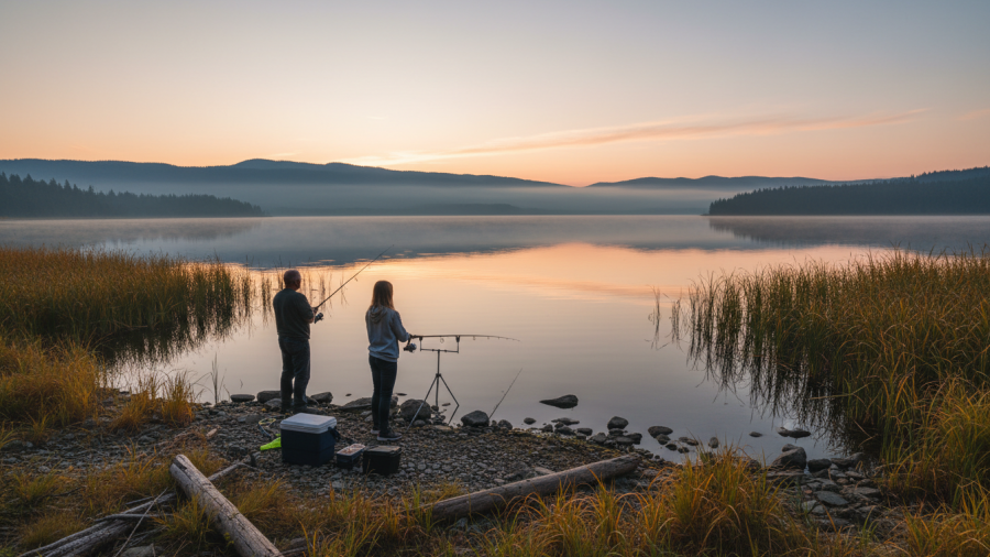 Calm waterfront at Hogback Island, ideal for fishing and boating safety.