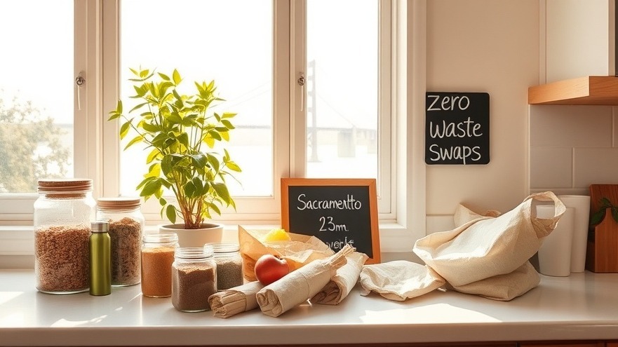 cozy kitchen in a Sacramento home. On the countertop, there are various zero waste items neatly arranged