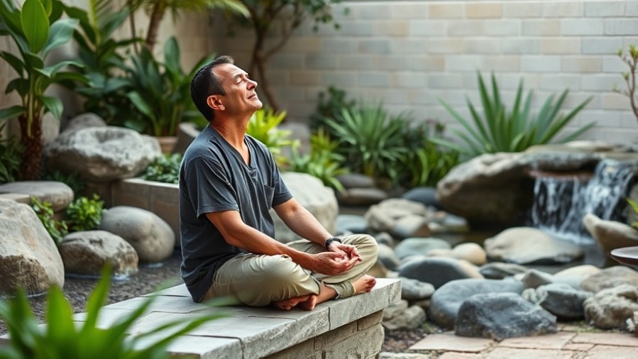 Leader enjoying a moment of calm in a spa garden, fostering a positive mindset.