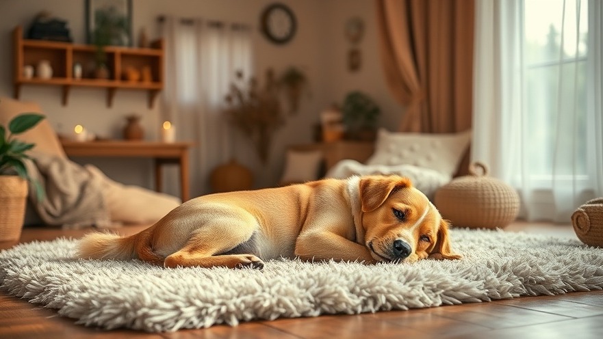 Calm dog receiving frequency healing for pets in a serene room.