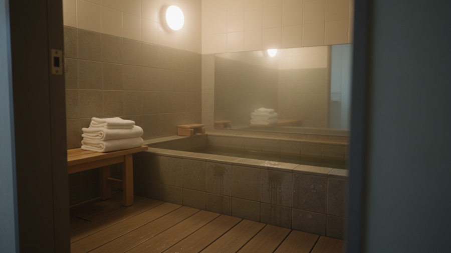 Private soaking room showcasing a tranquil bathhouse experience in Palo Alto.