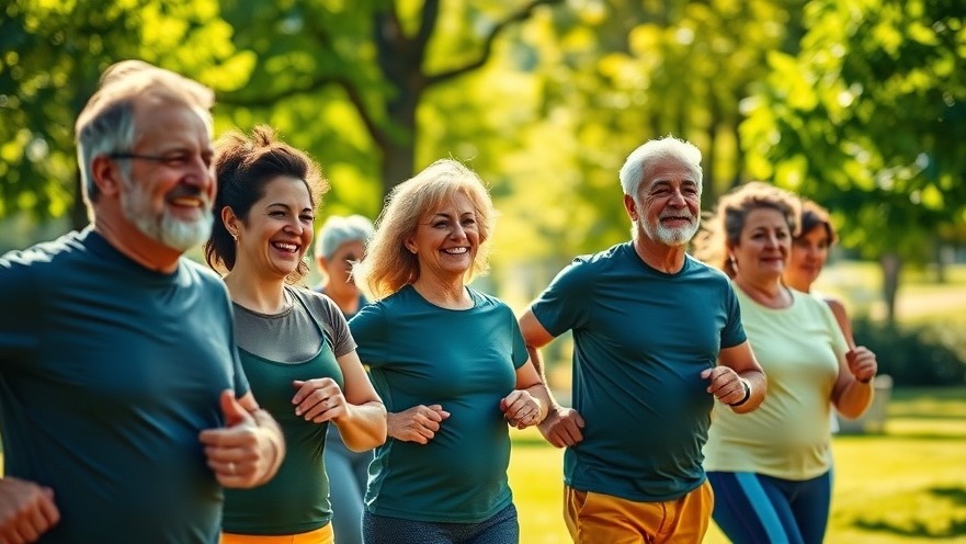 Diverse adults over 40 workout in a vibrant park, promoting metabolic health aging.