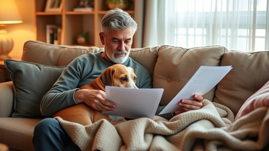 A pet owner in Sacramento reviews veterinary costs while cuddling their dog, highlighting pet care.