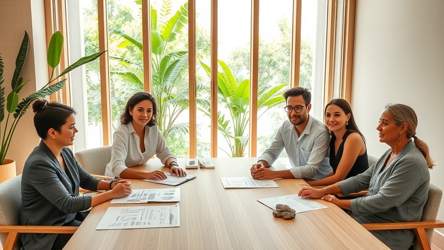 Diverse spa professionals collaborate in modern meeting area, showcasing wellness creativity.