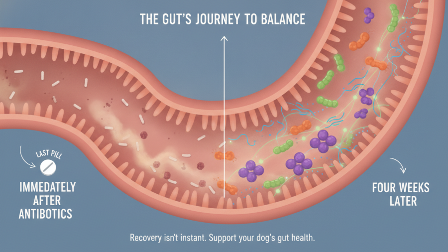 Understanding dog gut health after antibiotics: recovery takes time.