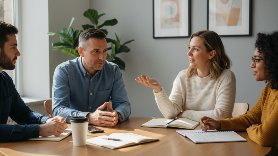 Leadership strategies for spa teams in a collaborative discussion.