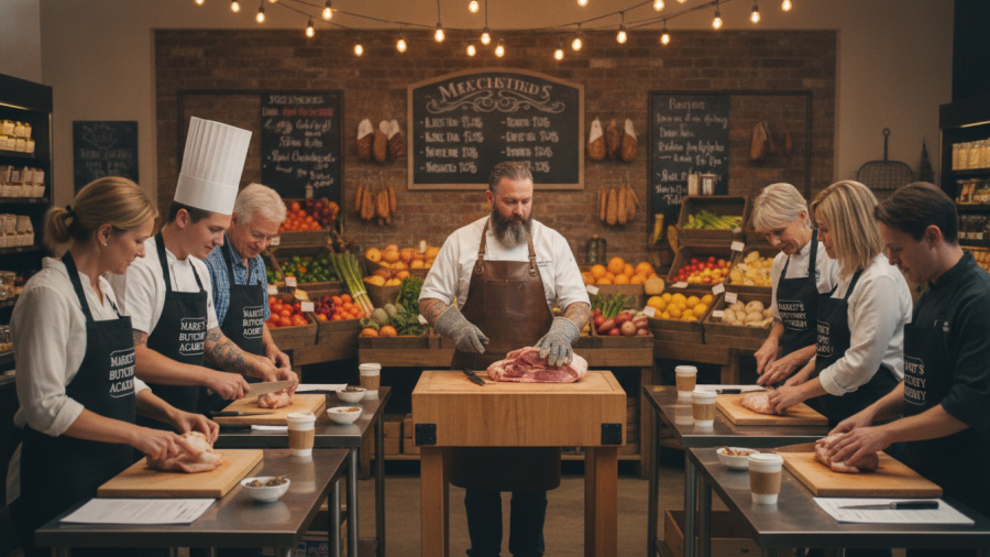 Butchering 101 class at a specialty neighborhood market in Sacramento.