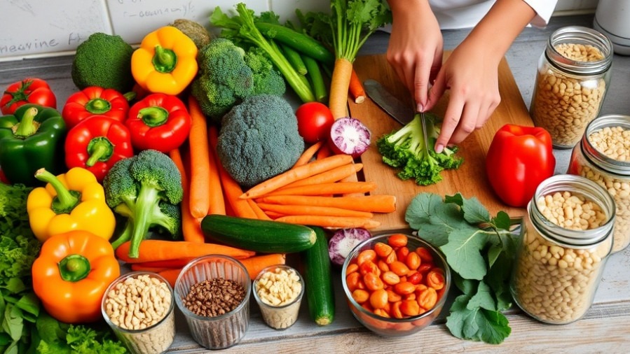 Fresh vegetables for veggie-centered menus on a rustic kitchen counter.