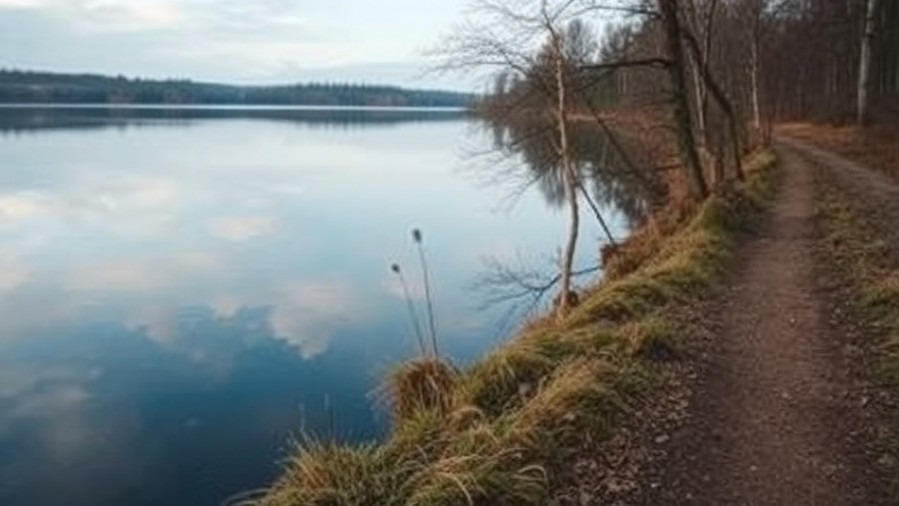 Tranquil Brown's Ravine trail near Folsom Lake, showcasing calm water reflections.