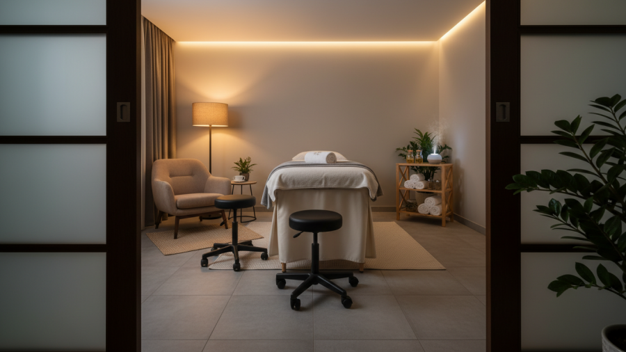 Serene spa treatment room highlighting how long relaxation lasts after spa visits.