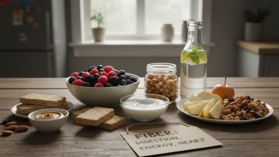 Healthy eating with fiber-rich snacks for better digestion and heart health.