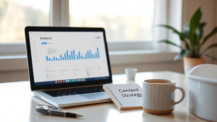 Modern workspace with laptop analytics symbolizing content pillars in a content marketing strategy.