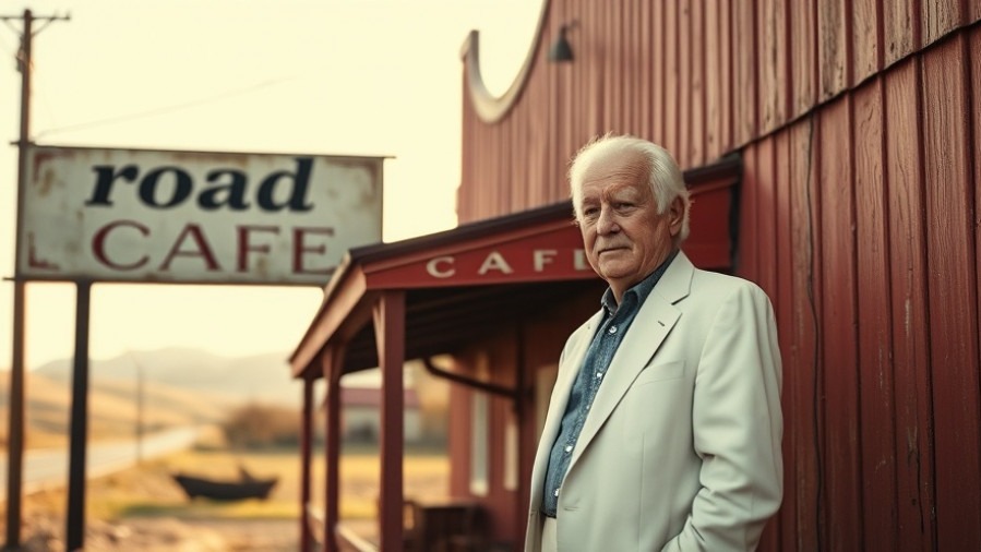 Vintage portrait of a man in a white suit by a roadside cafe, symbolizing reinvention in business for spa professionals.