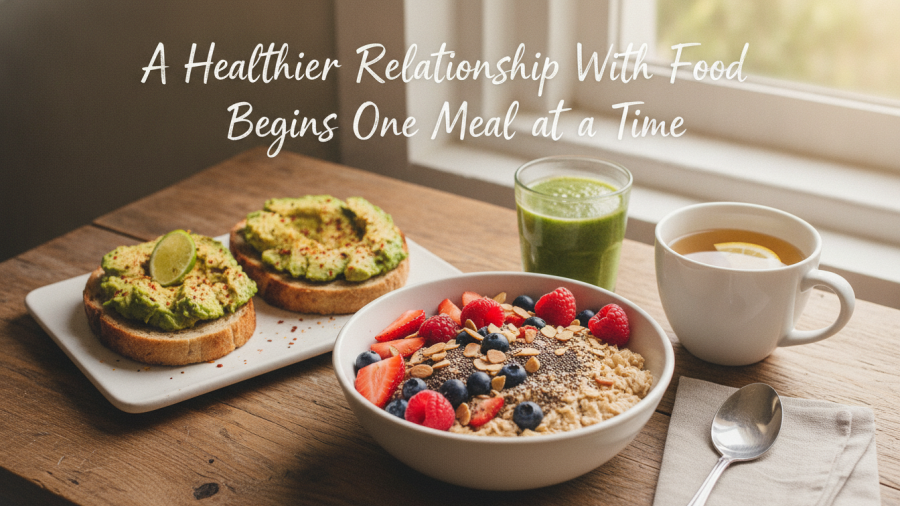 A healthier relationship with food through mindful eating habits and flexible approach to eating.