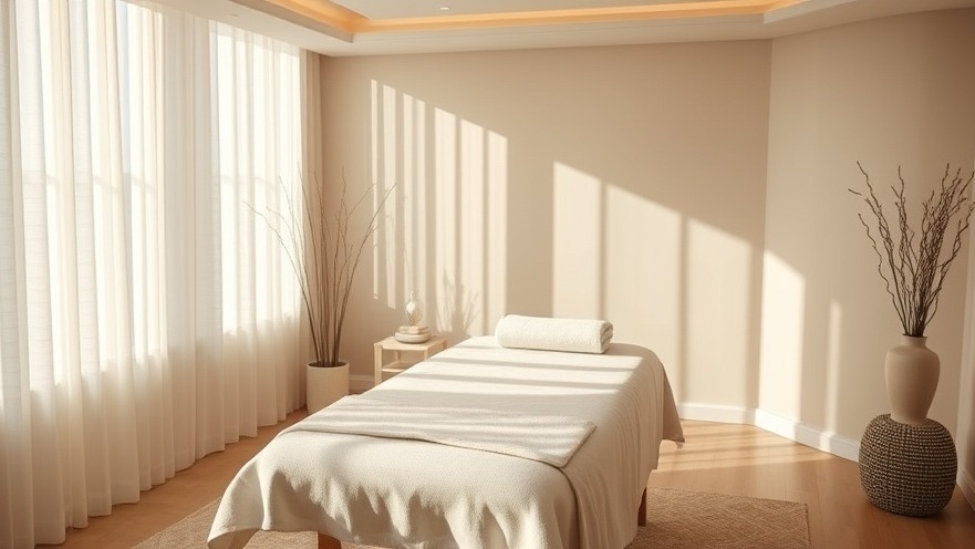 Serene spa treatment room with soft light, massage table, and calming atmosphere.