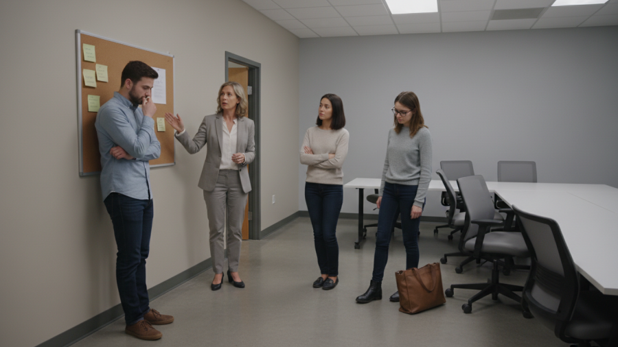 Manager guiding spa team amidst limited engagement, highlighting change management.