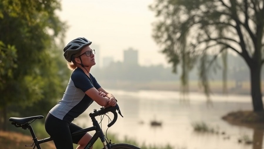 Cyclist on Sacramento trail illustrates outdoor fitness tips amidst air pollution.