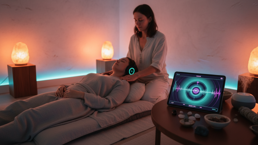 Experience HypnoBreathwork advantages in a tranquil spa setting with guided breathwork.