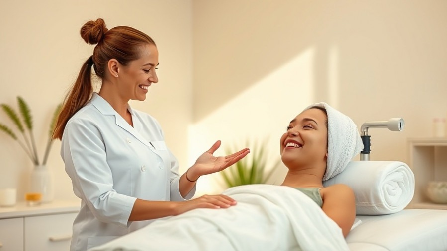 Confident spa owner engaging with delighted client in serene treatment room.