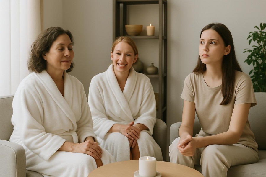 Diverse spa clients receiving tailored treatments, showcasing day spa marketing automation.