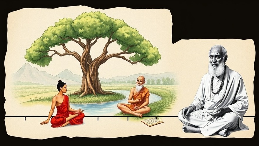Illustrated timeline of meditation's journey highlighting transcendental meditation benefits.