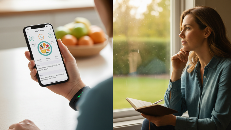 Nutrition awareness through food tracking apps and wearables for personalized diet tips.