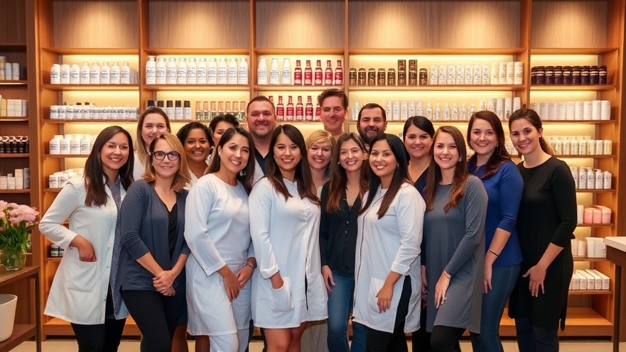 Spa team showcasing teamwork and education in a well-organized retail space.