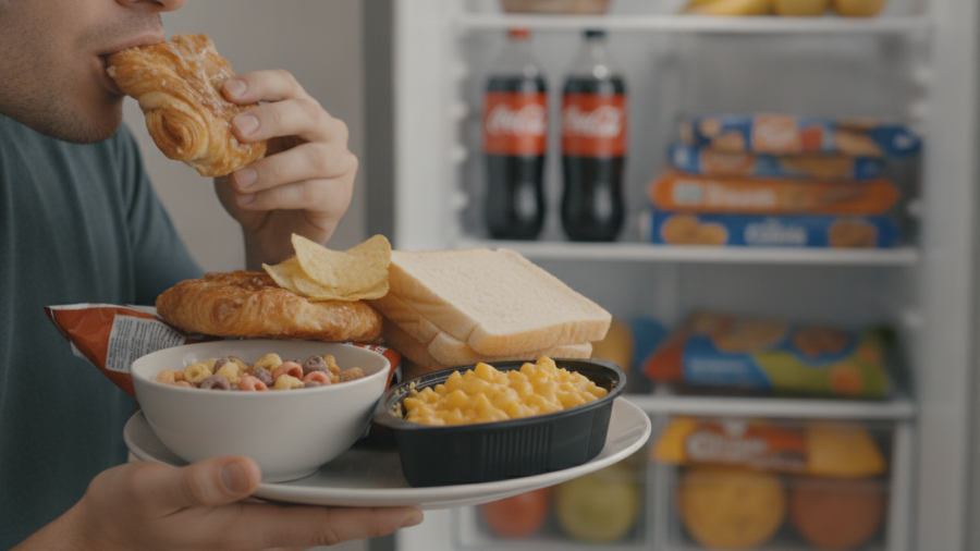 Person holding convenience foods low in fiber, exploring why am I still hungry after eating.