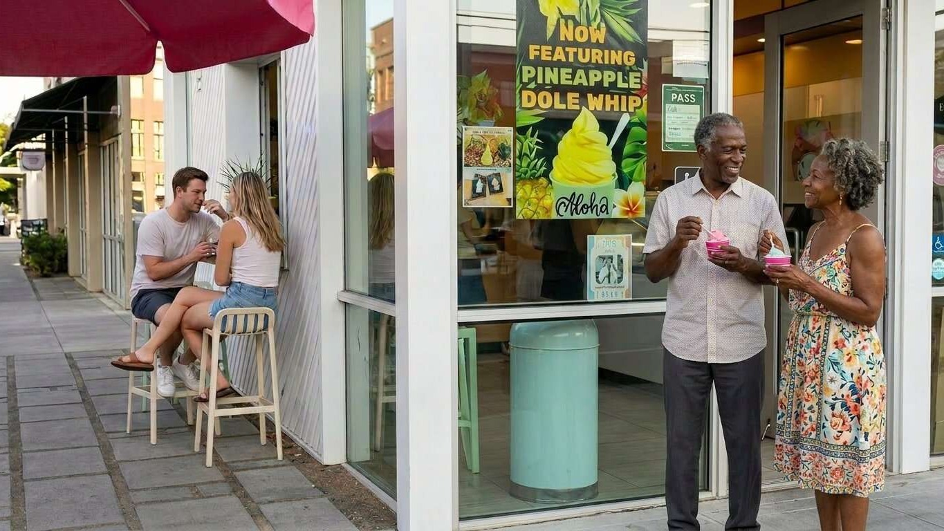 eating ice cream at the local ice cream shop in oak park