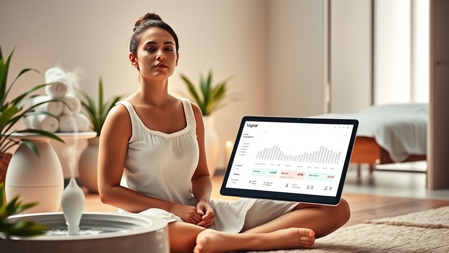 A spa owner reflects peacefully with Vagaro spa software on a tablet in a tranquil setting.