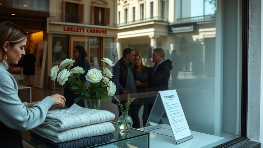 Boutique owner arranging a window display to boost social media engagement with high image quality standards.